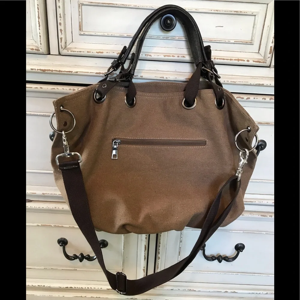 Ding Xin Yizu Brown Canvas Hobo/Satchel. NWOT.
